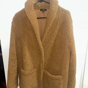 Lord & Taylor Women's Large Petite Teddy Bear Sherpa Brown Jacket Super Soft